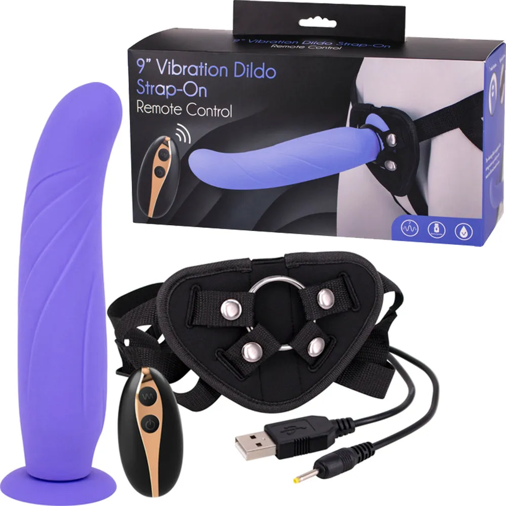 9 Vibrating Dildo Strap-On Harness Set Remote Control Rechargeable Sex Toy
