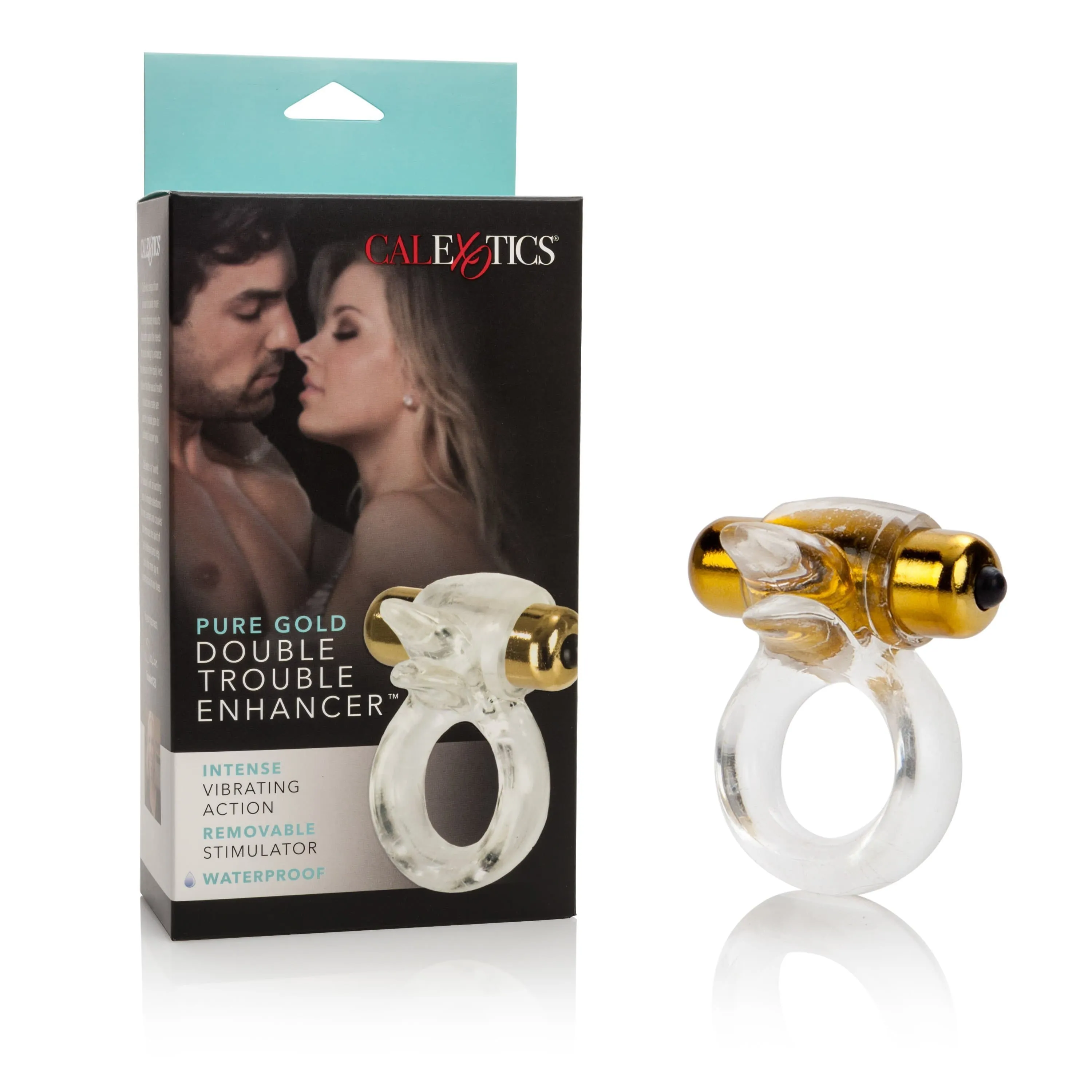 California Exotics - Pure Gold Double Trouble Enhancer Vibrating Cock Ring (Clear)