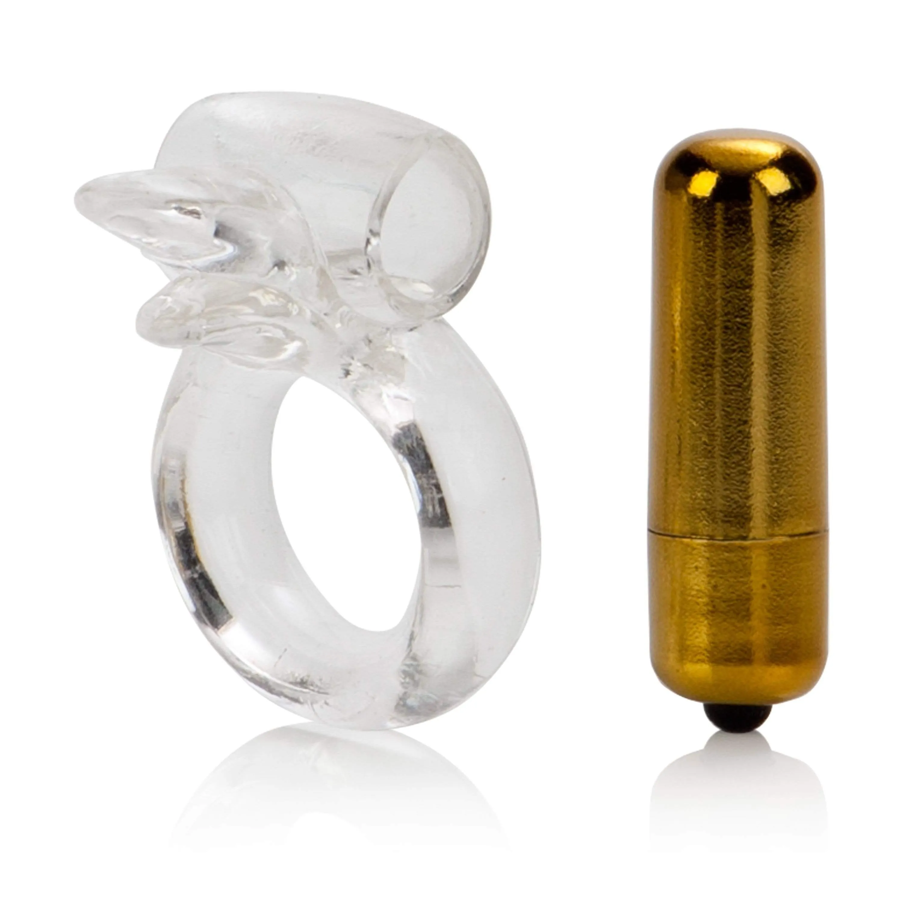 California Exotics - Pure Gold Double Trouble Enhancer Vibrating Cock Ring (Clear)