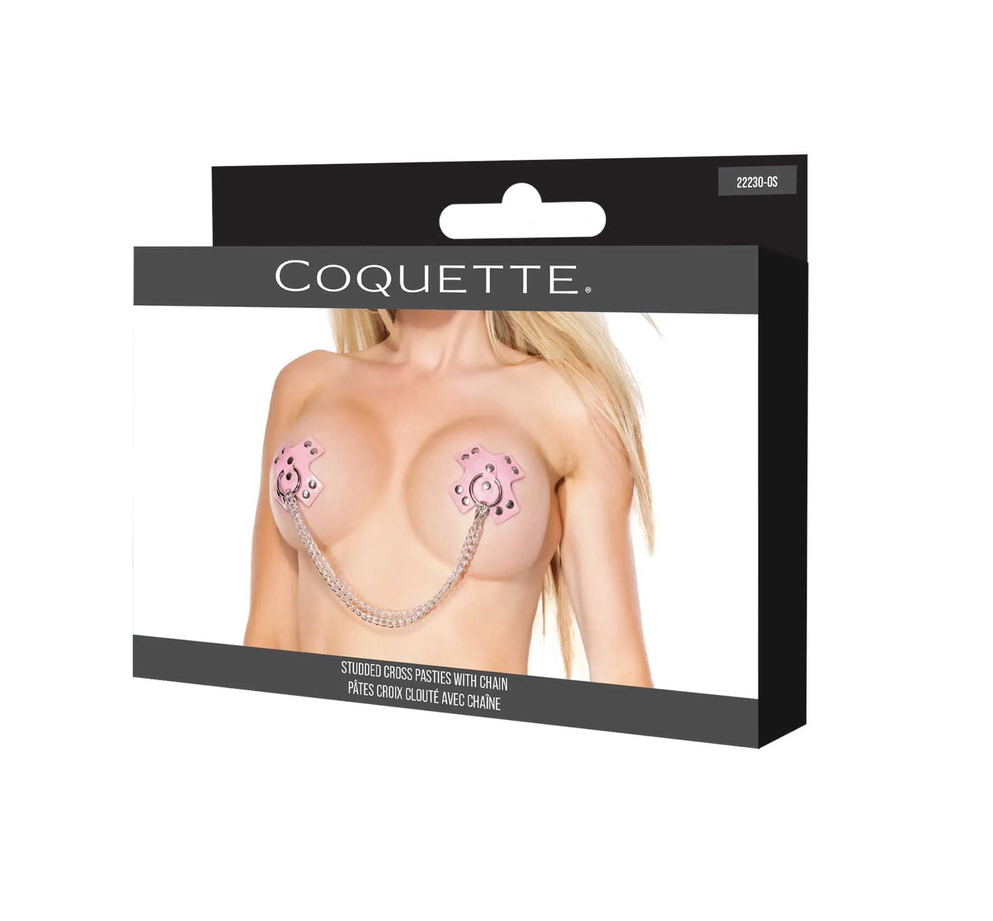 Coquette Studded Cross Pink Pasties with Chain