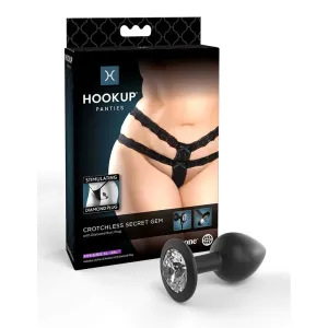 Hookup Panties Crotchless Secret Gem With Diamond Silicone Anal Plug Black XL-XXL