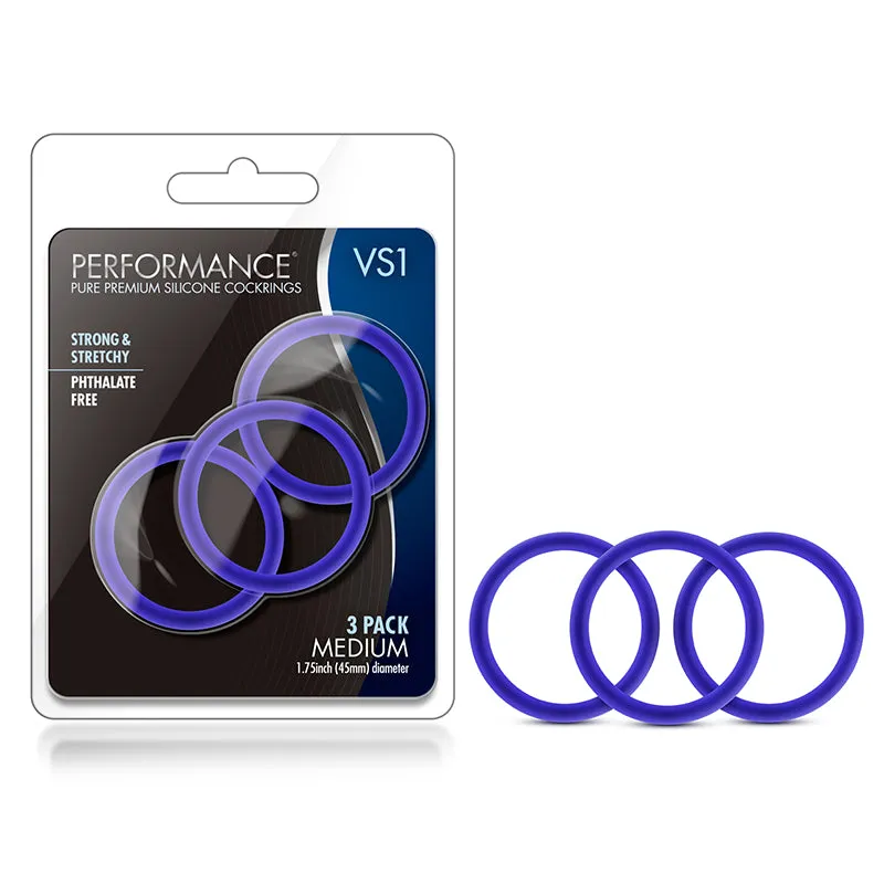 Performance VS1 Pure Premium Silicone Cockrings 3-Pack Medium Indigo