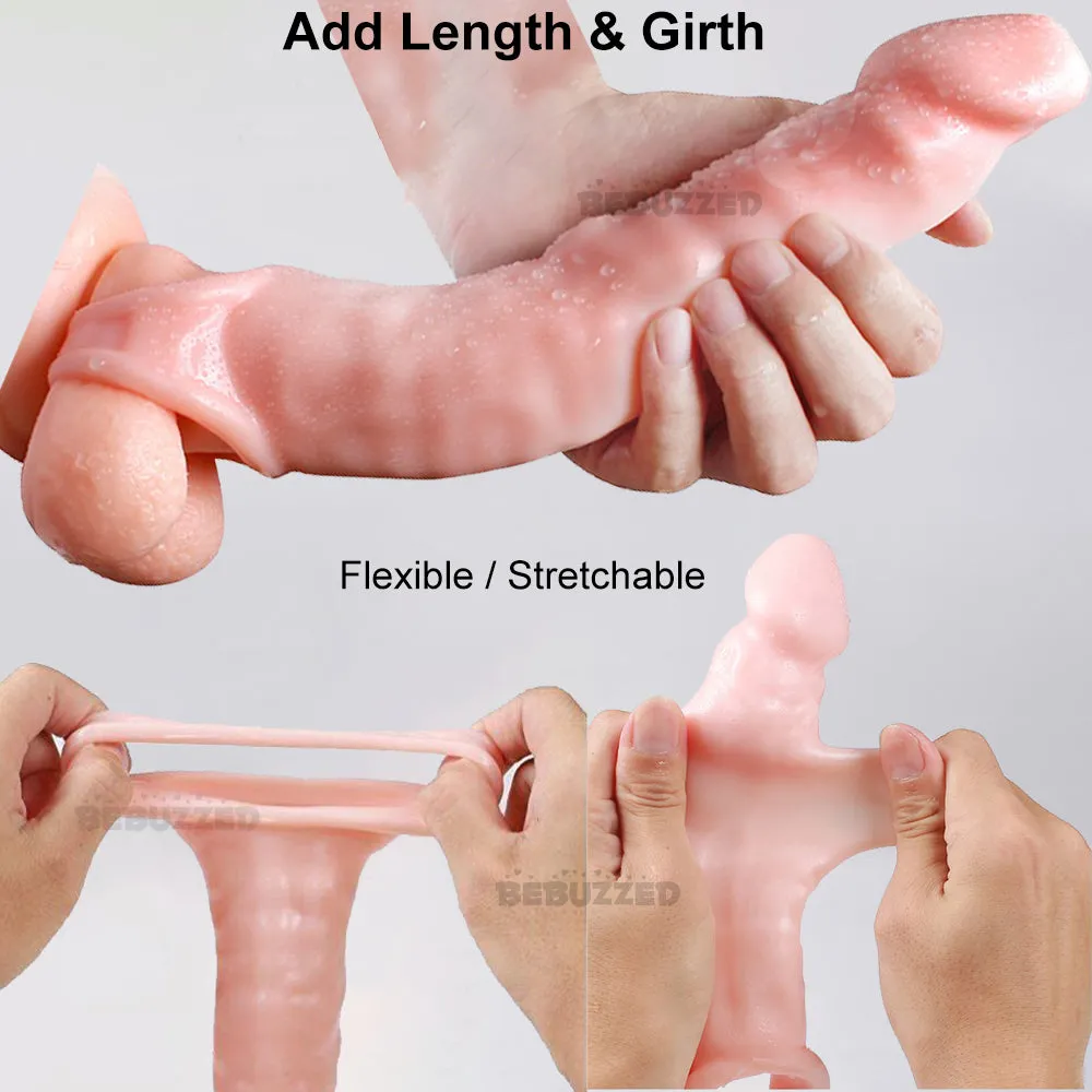 Realistic Penis Extender Sleeve Delay Cock Extension Ring Large Couples Sex Toy