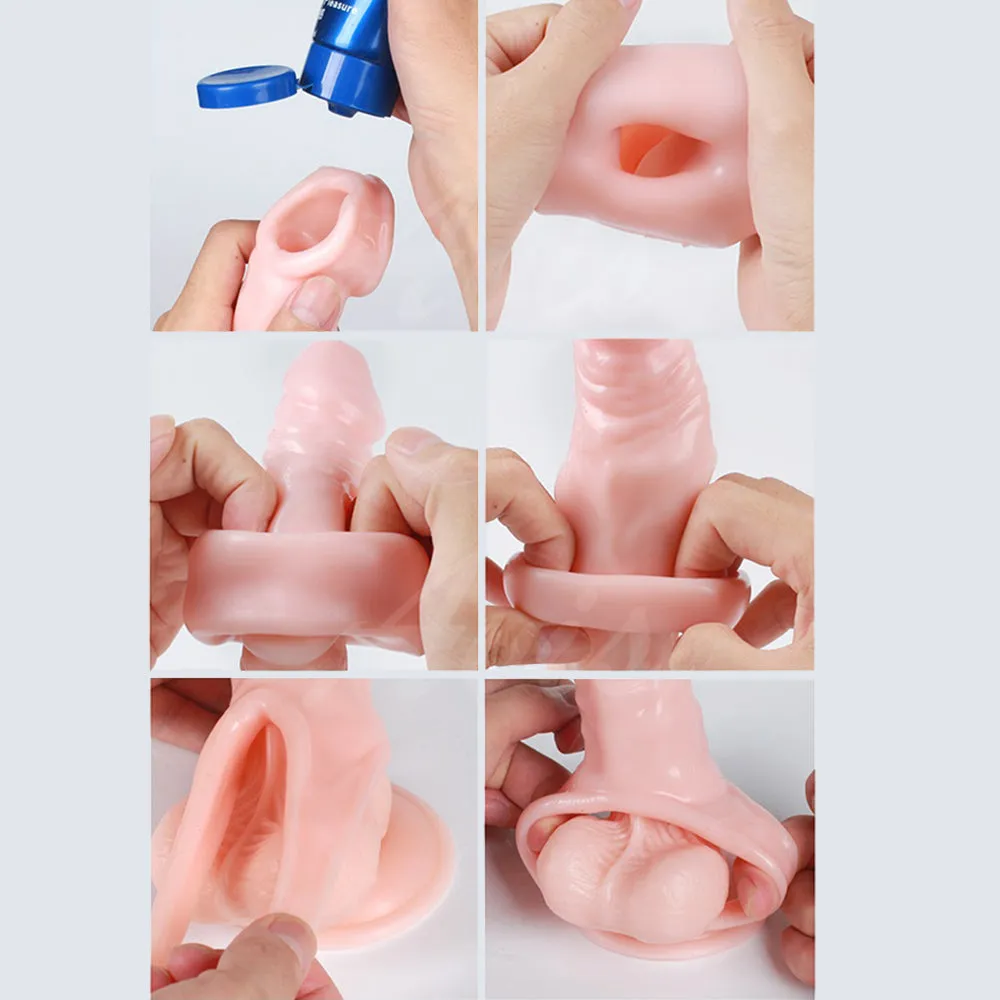 Realistic Penis Extender Sleeve Delay Cock Extension Ring Large Couples Sex Toy