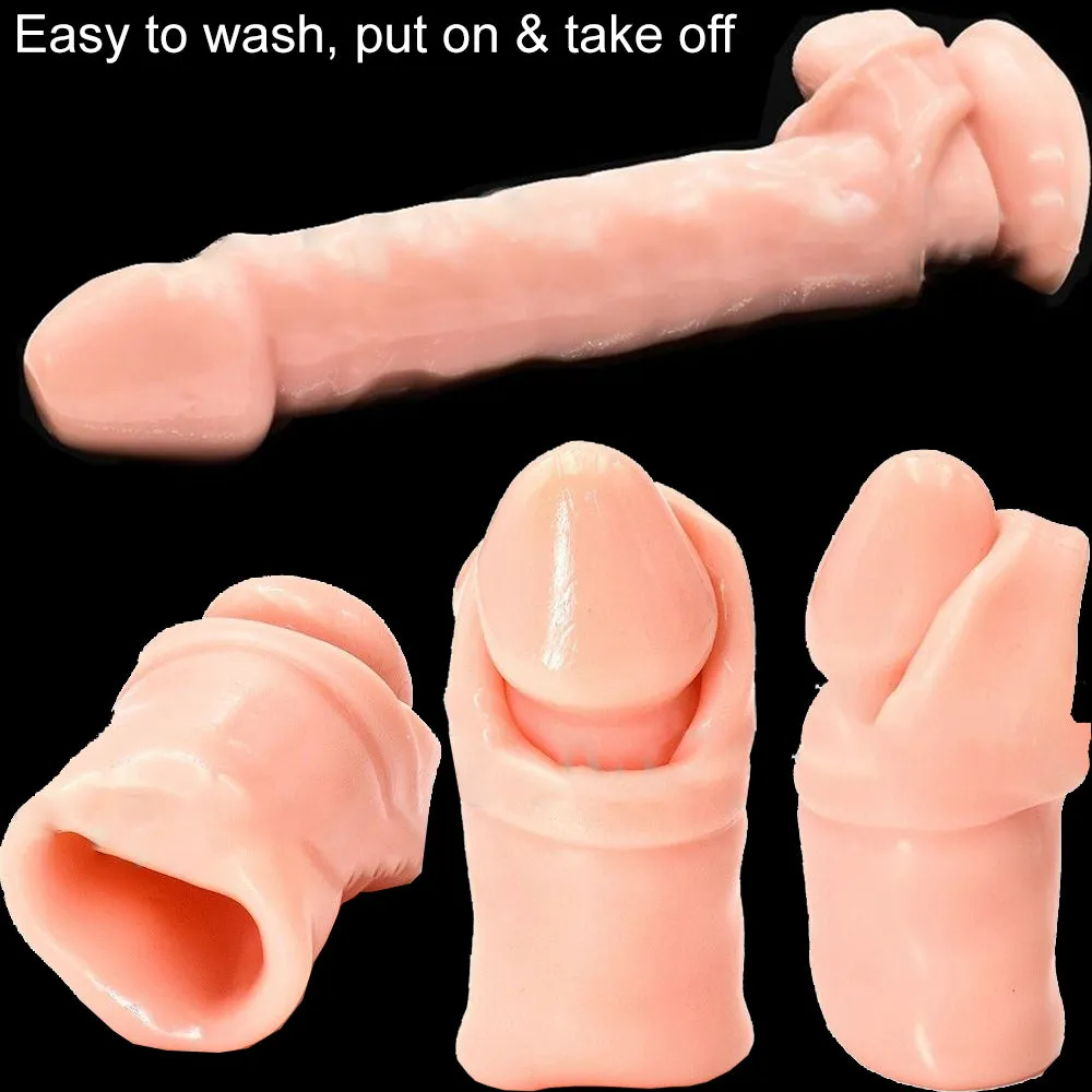 Realistic Penis Extender Sleeve Delay Cock Extension Ring Large Couples Sex Toy