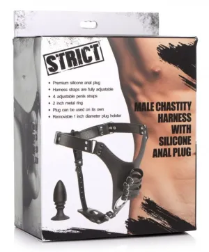 STRICT MALE CHASTITY HARNESS W/ SILICONE ANAL PLUG